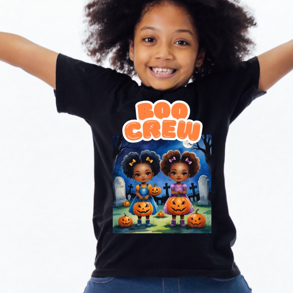 Boo Crew Halloween T-Shirt – Youth Girls with Afro Puffs
